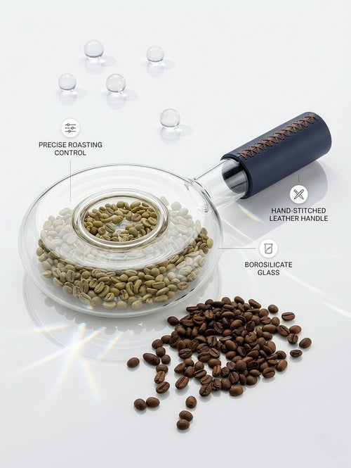 Handheld Coffee Roaster, Glass Coffee Bean Roaster with Heat-Resistant Leather Handle, Manual Coffee Roasting Tool for Home Camping, Even Heating Visible Roaster for Green Coffee Beans, Perfect Gift for Coffee Lovers